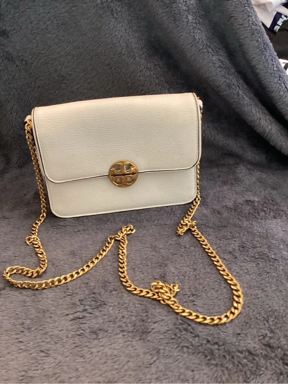 Tory Burch Cream Leather Chain Mini Shoulder Bag with Gold Hardware